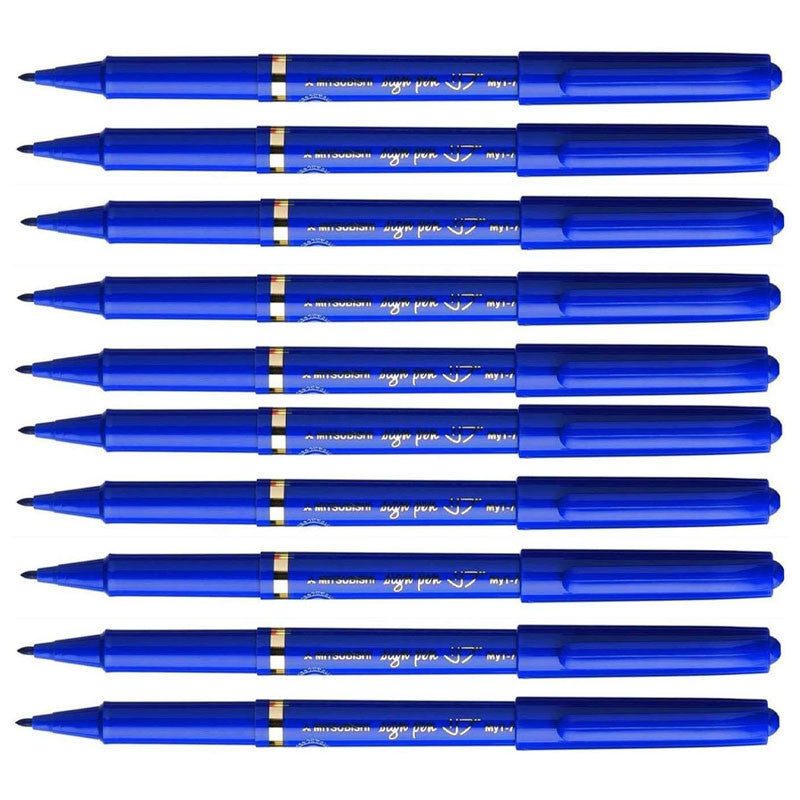 10 feutres d'écriture Sign Pen Uni Ball bleu pointe fine