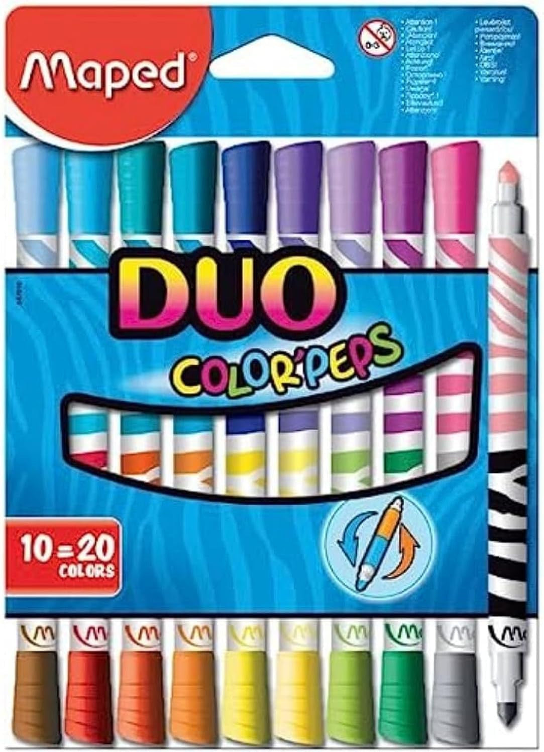 10 feutres de coloriage - Double pointes - 2 en 1 - Encre lavable - Maped - Color'peps duo colors