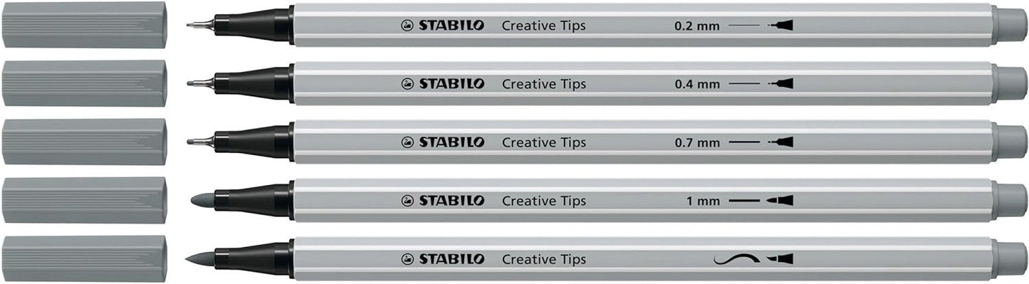 10 feutres à dessin - Calligraphie - Gris et Noir - Plusieurs mines - STABILO Creative Tips