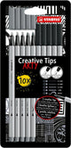 10 feutres à dessin - Calligraphie - Gris et Noir - Plusieurs mines - STABILO Creative Tips
