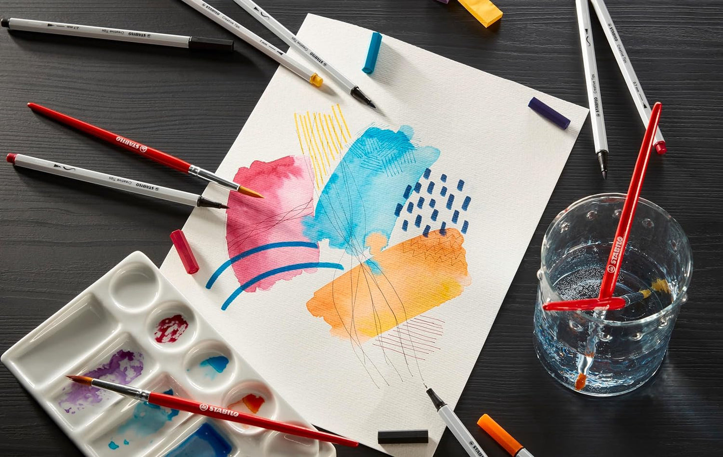 10 feutres à dessin - Calligraphie - Gris et Noir - Plusieurs mines - STABILO Creative Tips