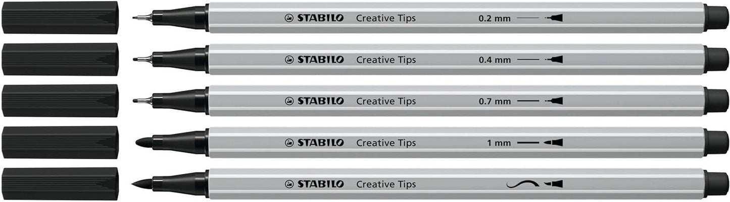 10 feutres à dessin - Calligraphie - Gris et Noir - Plusieurs mines - STABILO Creative Tips