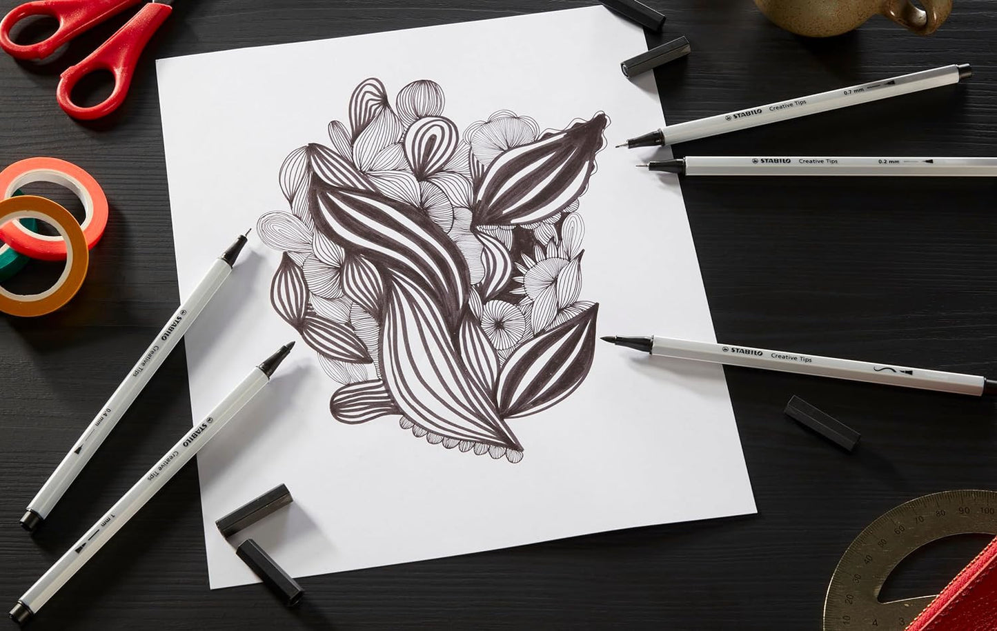 10 feutres à dessin - Calligraphie - Gris et Noir - Plusieurs mines - STABILO Creative Tips