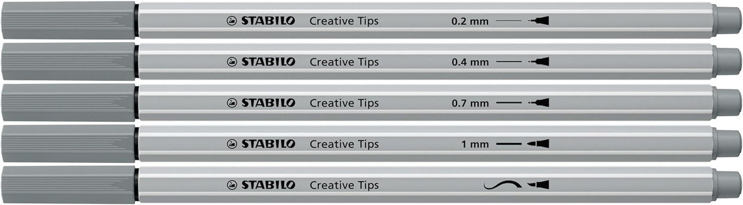 10 feutres à dessin - Calligraphie - Gris et Noir - Plusieurs mines - STABILO Creative Tips