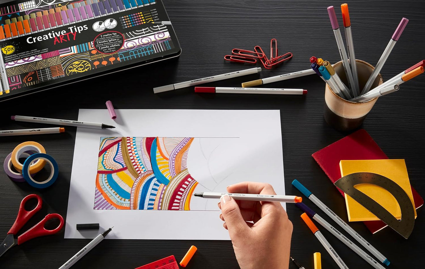 10 feutres à dessin - Calligraphie - Gris et Noir - Plusieurs mines - STABILO Creative Tips