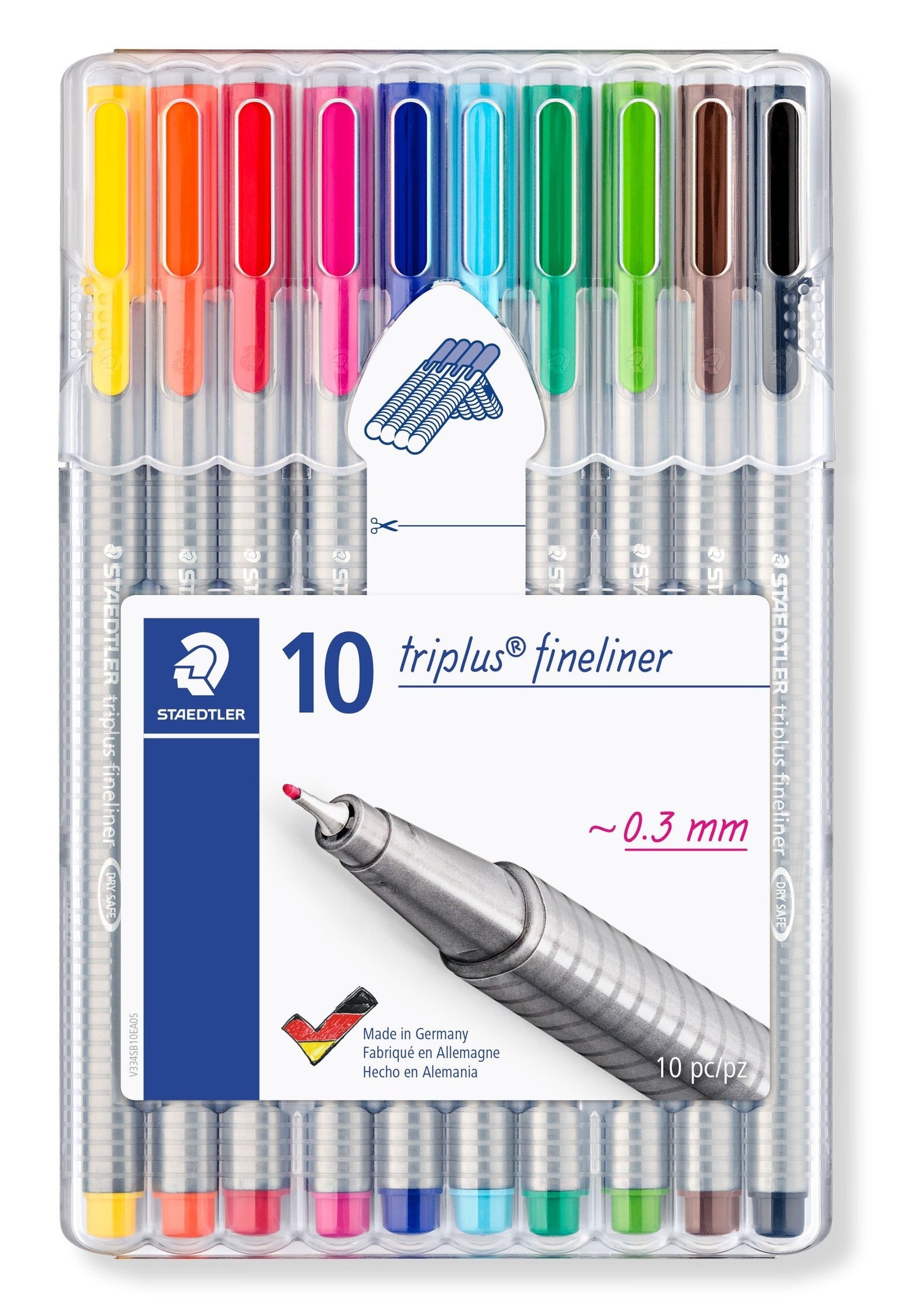 10 feutres d'écriture - Pointe extra-fine - 0.3mm - Staedtler - Triplus Fineliner
