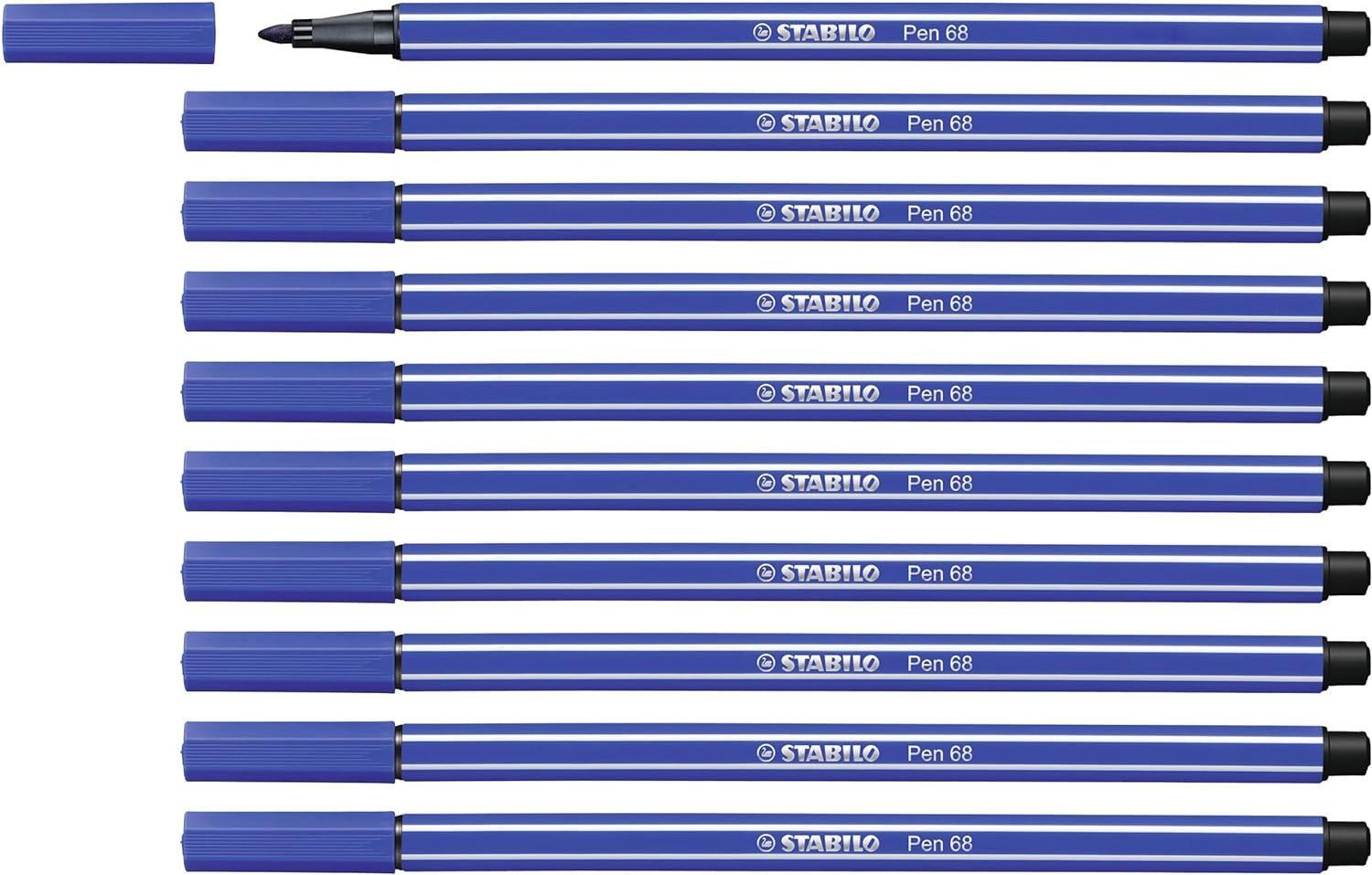 10 feutres de dessin STABILO Pen 68 - pointe moyenne - Bleu marine 32