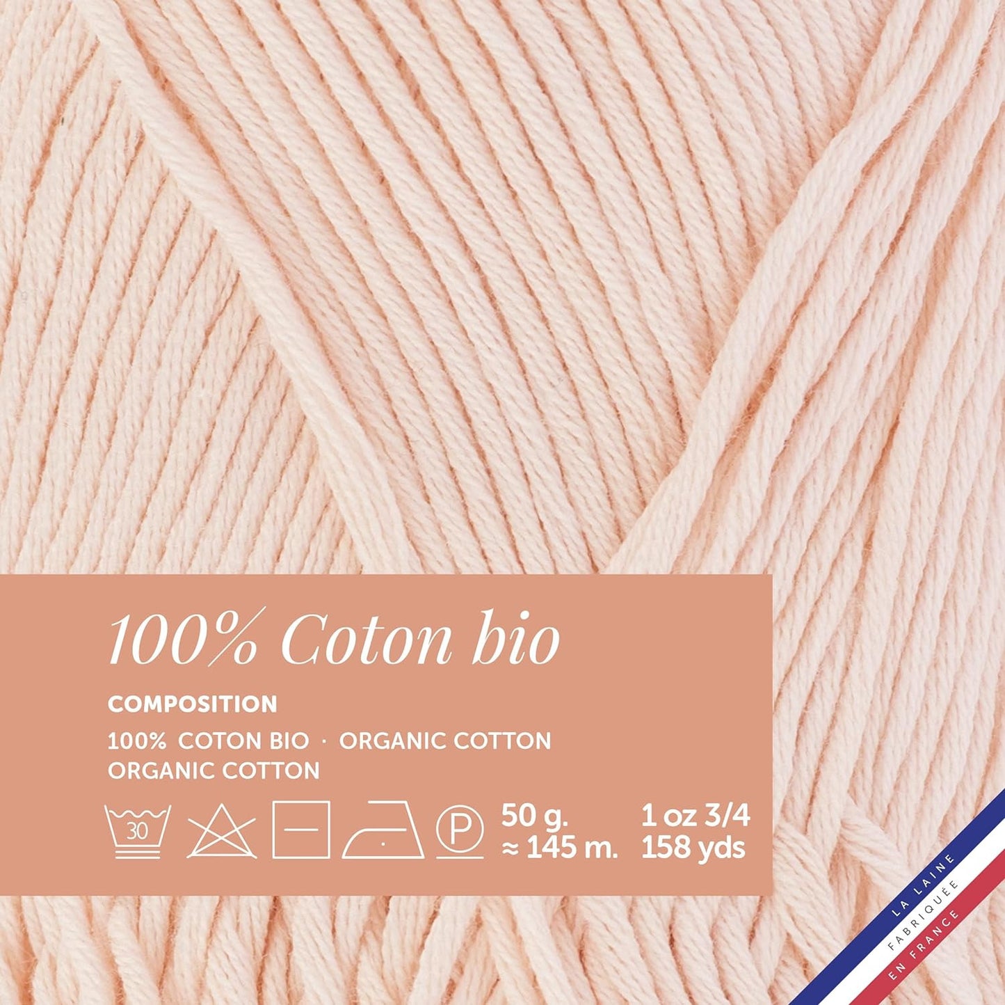 Pelote de laine - Rose dragée - 100% coton bio - 3mm - Tricot et crochet - Bergère de France