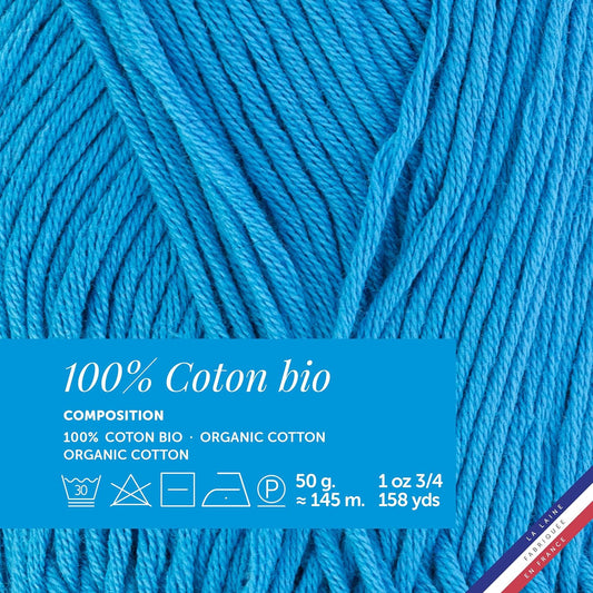 Pelote de laine - Lagon - 100% coton bio - 3mm - Tricot et crochet - Bergère de France