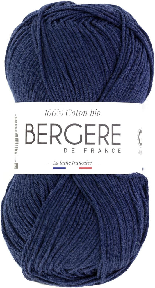 Pelote de laine - Marin - 100% coton bio - 3mm - Tricot et crochet - Bergère de France