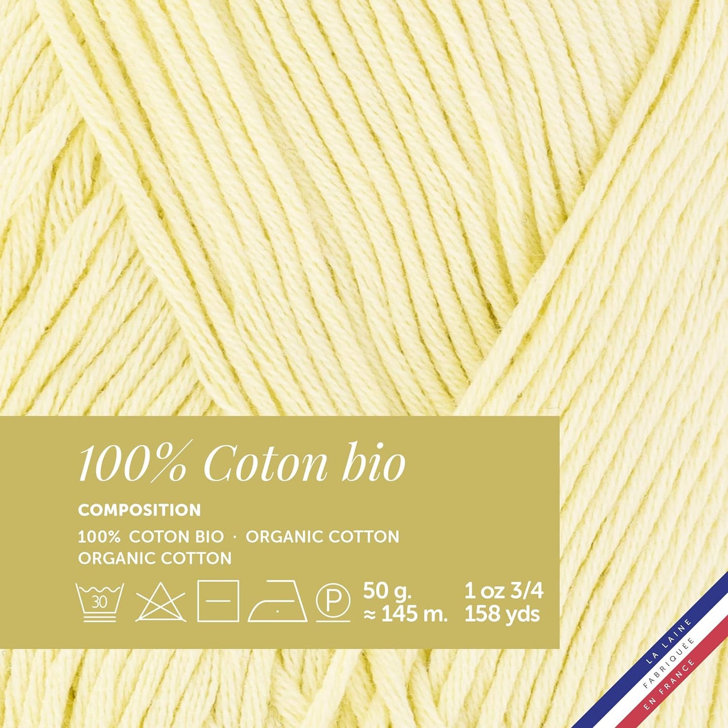 Pelote de laine - Paille - 100% coton bio - 3mm - Tricot et crochet - Bergère de France