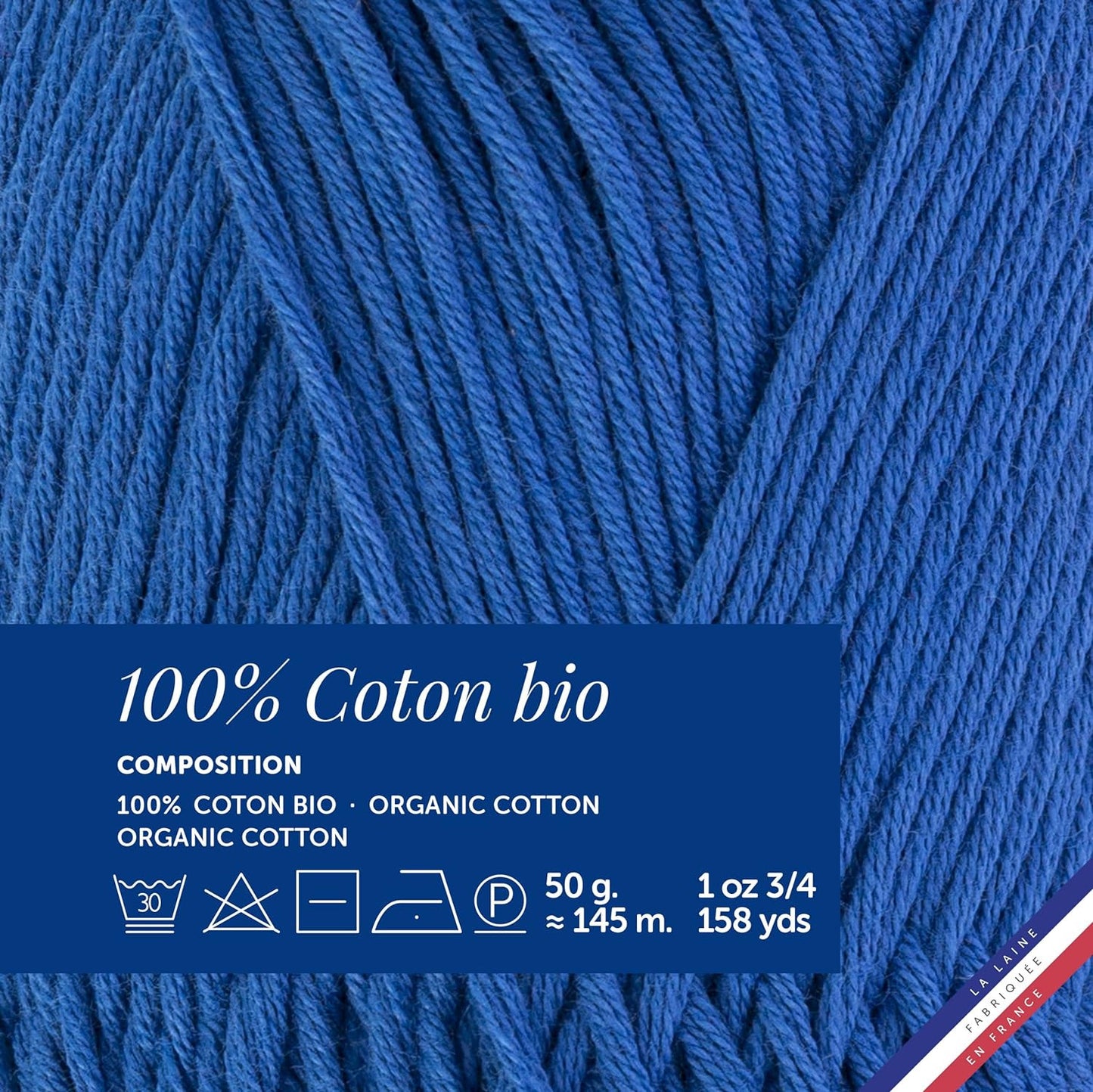 Pelote de laine - Royal - 100% coton bio - 3mm - Tricot et crochet - Bergère de France