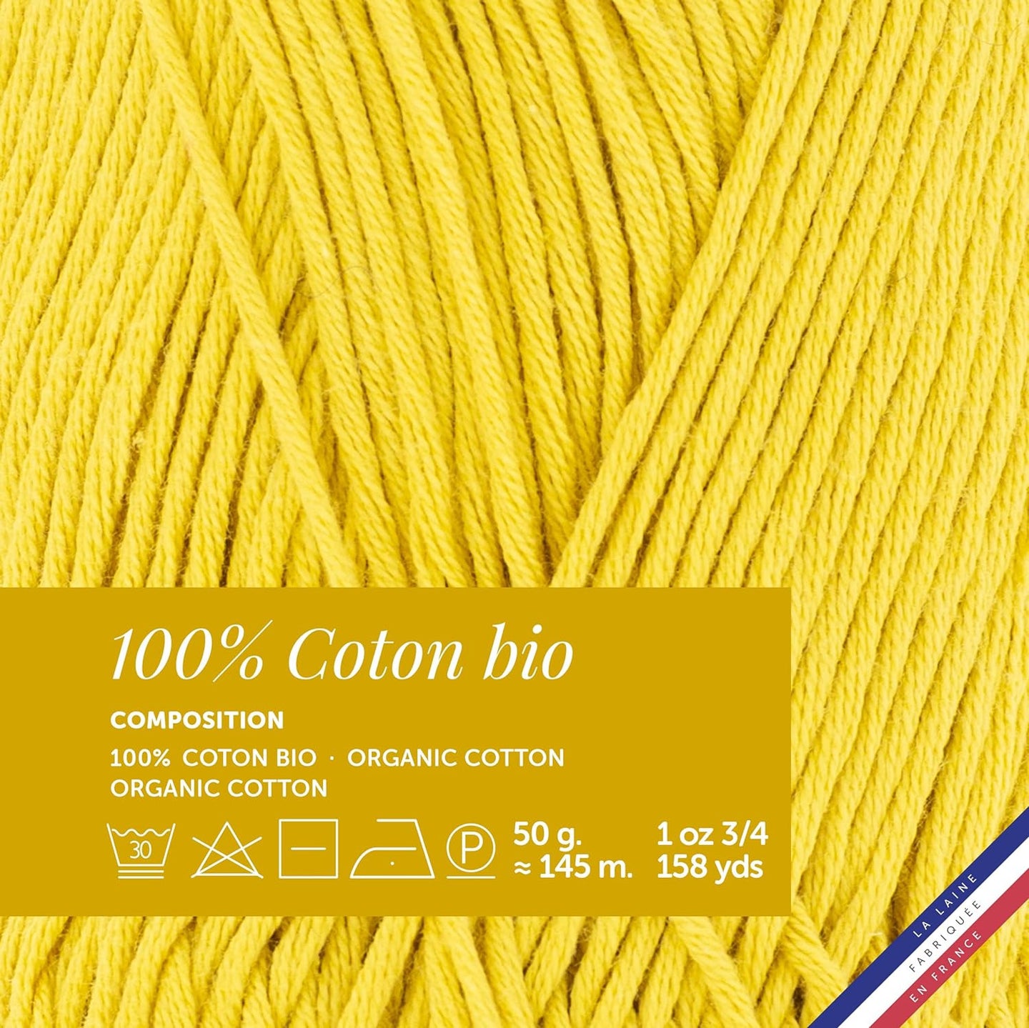 Pelote de laine - Safran - 100% coton bio - 3mm - Tricot et crochet - Bergère de France