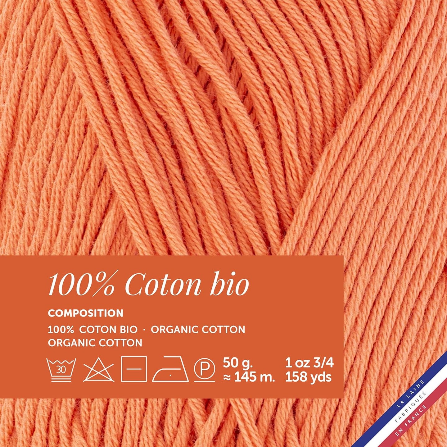 Pelote de laine - Saumon - 100% coton bio - 3mm - Tricot et crochet - Bergère de France