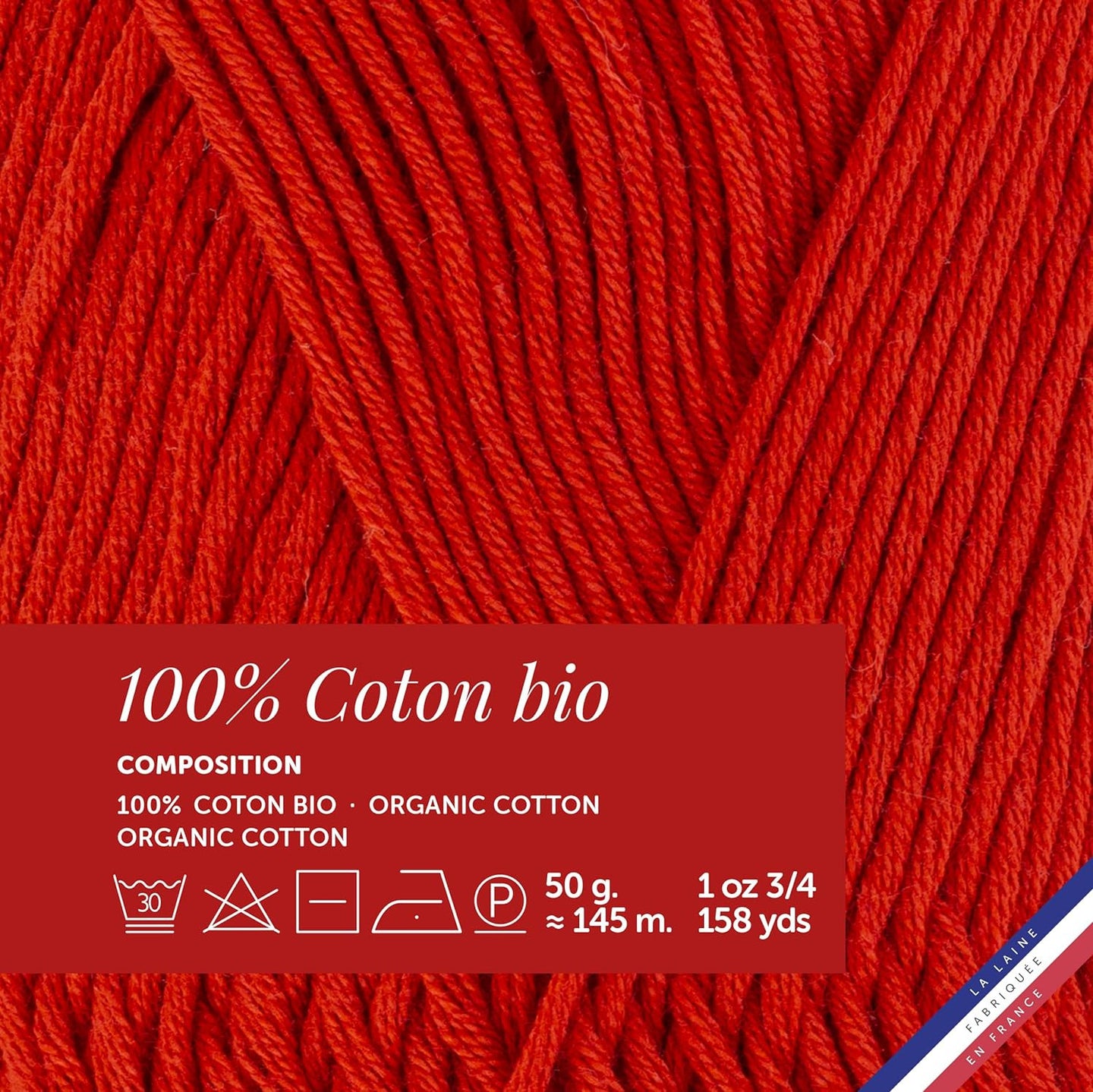 Pelote de laine - Vermeille - 100% coton bio - 3mm - Tricot et crochet - Bergère de France