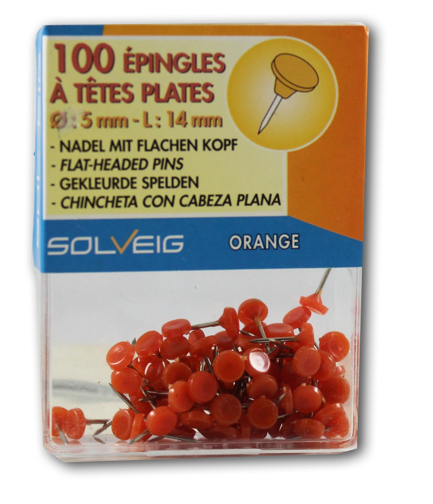 100 Épingles À Tête Plate Solveig Orange