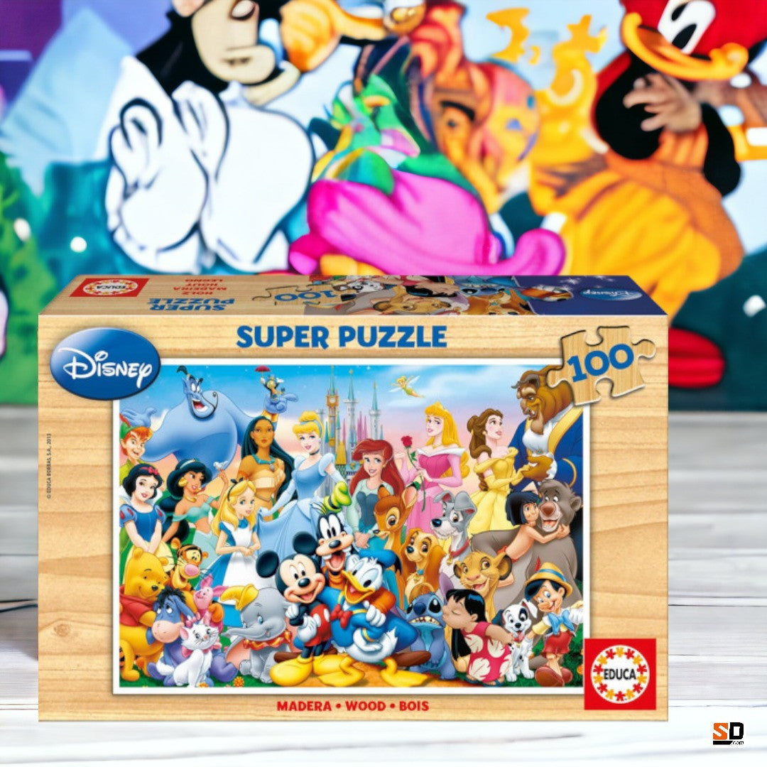 Puzzle - Les héros de Disney - 100 pièces imitation bois - 36 x 26 cm