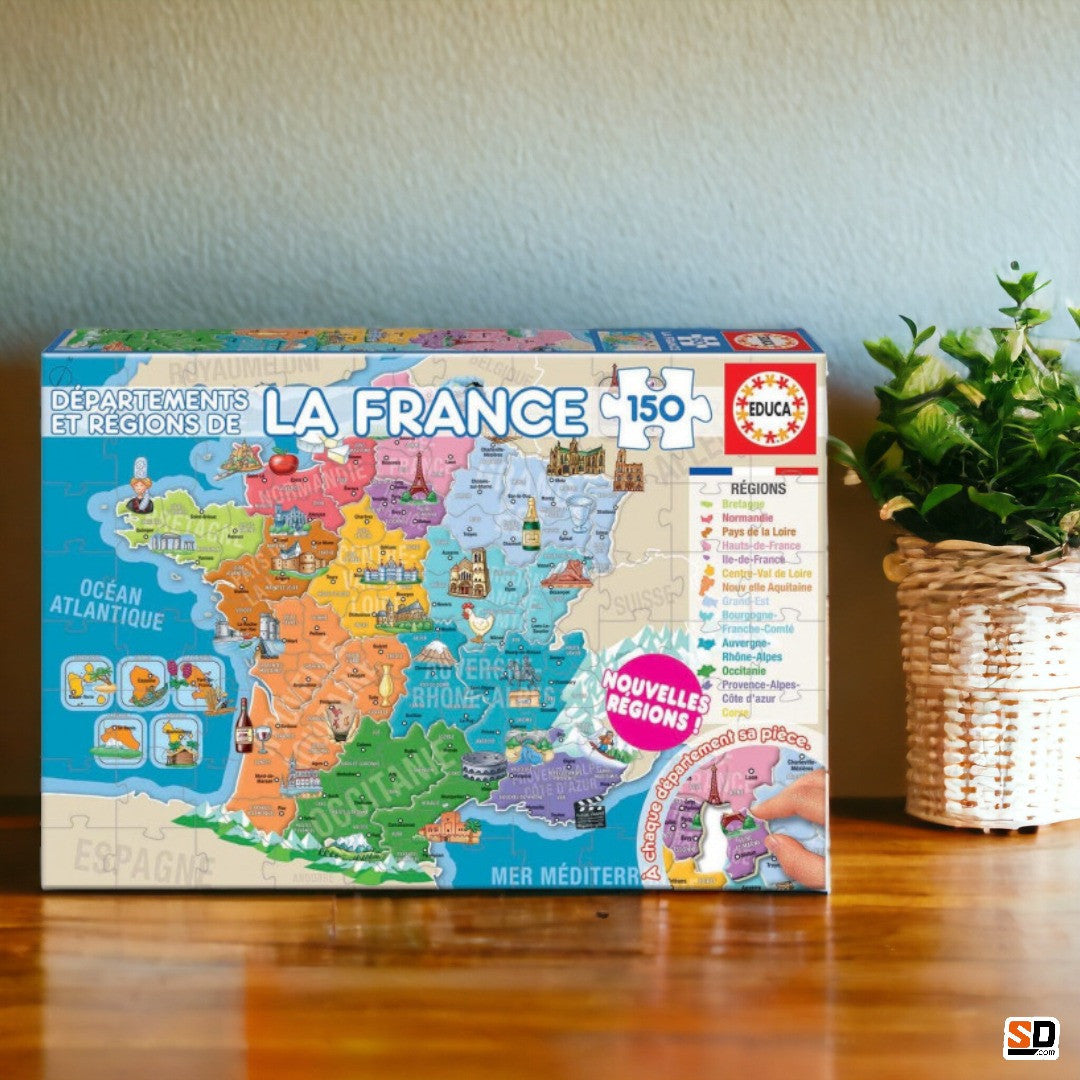 Puzzle - Carte de France - Départements et régions - 150 pièces - Dès 6 ans