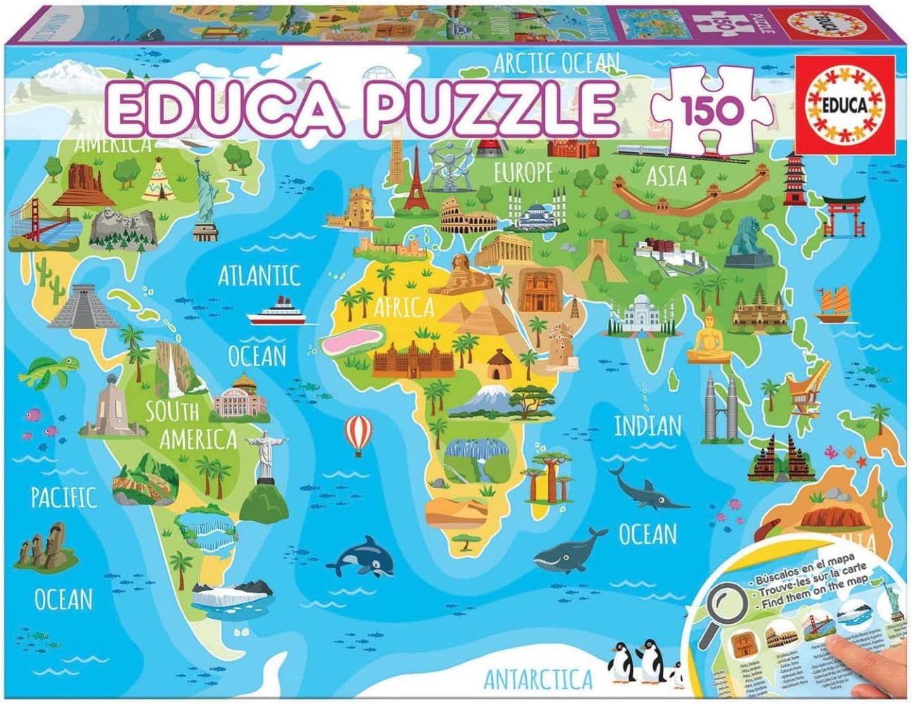 Puzzle - Enfant - Carte du monde - 150 pièces - 48 x 34 cm - Dès 6 ans - Educa