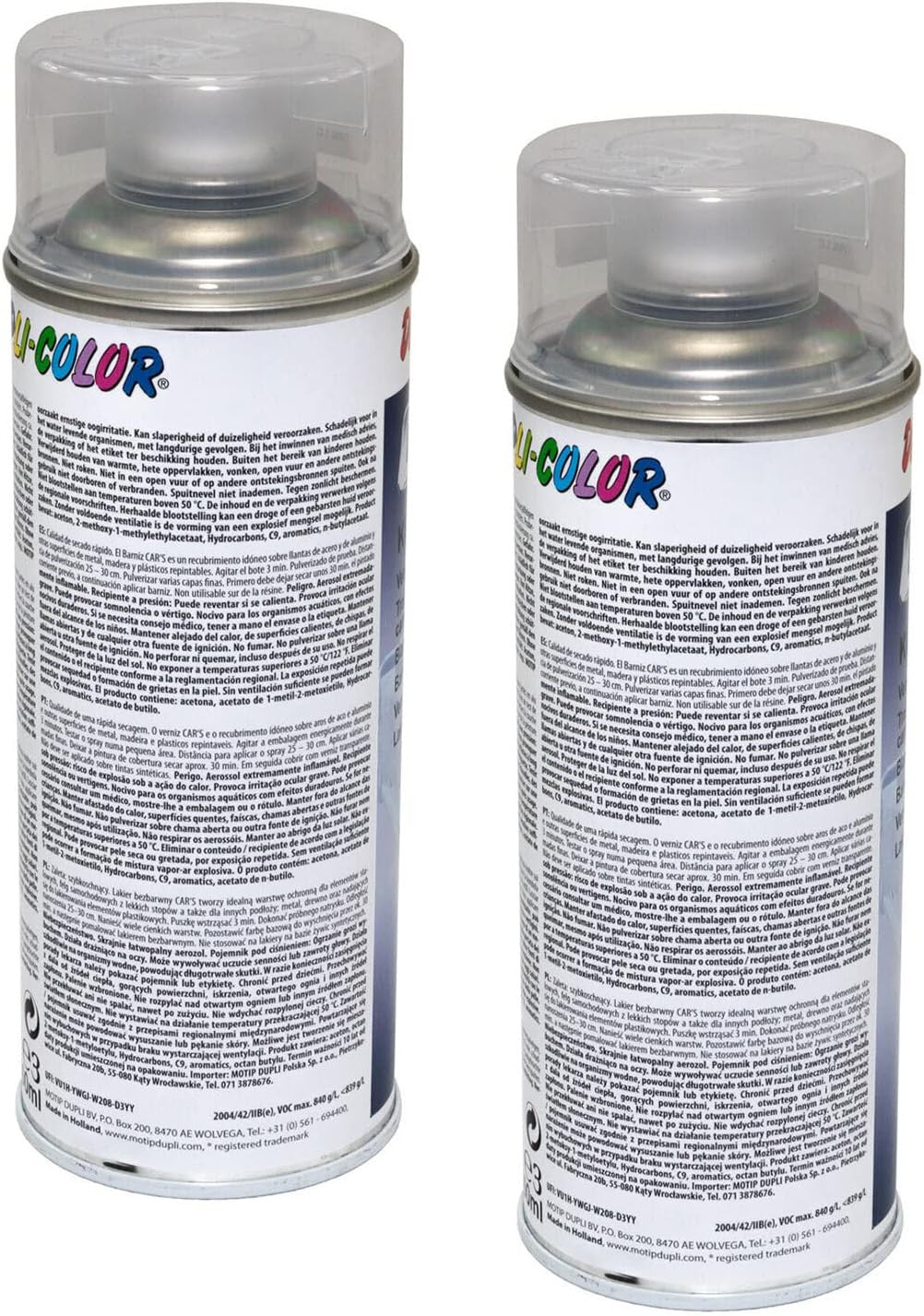 Lot de 2 bombes de vernis pour voiture - Transparent brillant - Car's Duplicolor - 400 ml