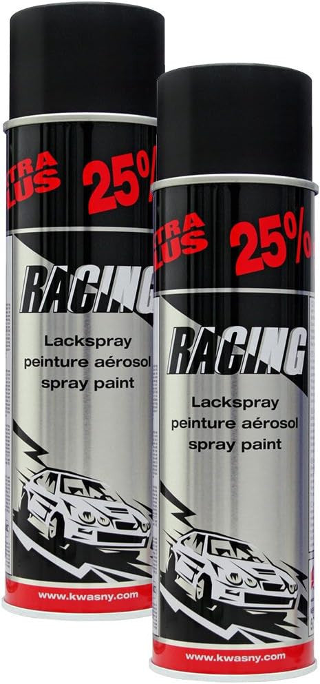 2 bombes de peinture - Carrosserie voiture - Racing - Noir mat - 500ml