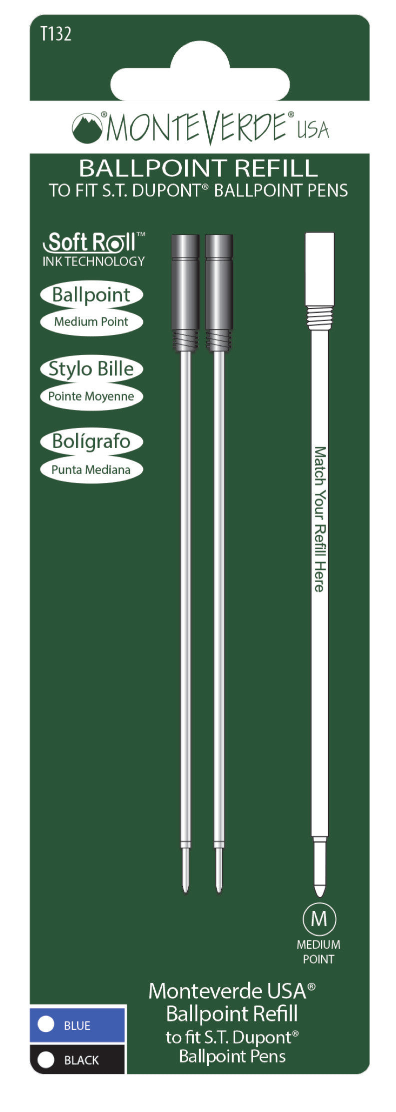 Recharges pour stylo bille - Dupont - Bleu - Pointe moyenne - Lot de 2 recharges