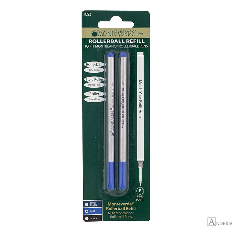 Recharges pour stylo roller - Compatible Montblanc - Bleu - Pointe fine - Lot de 2 recharges