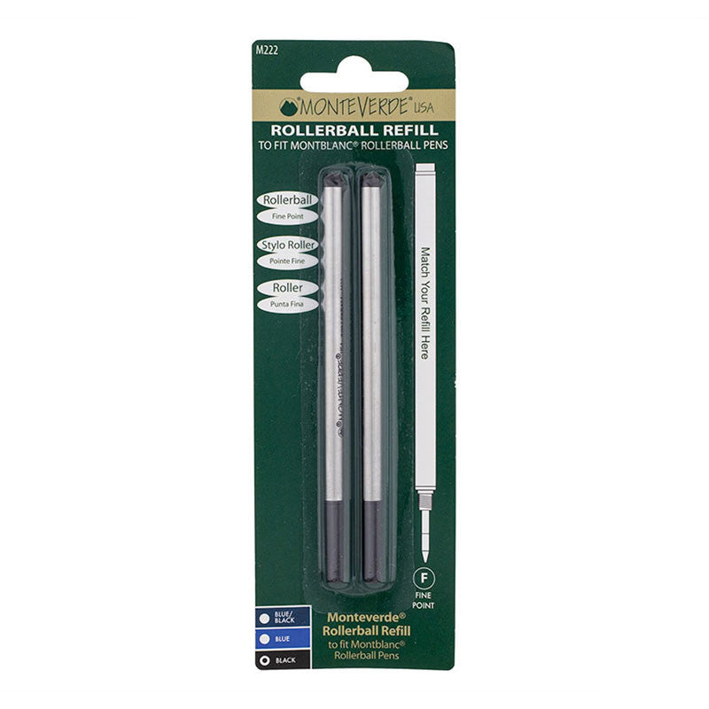 Recharges pour stylo roller - Compatible Montblanc - Noir - Pointe fine - Lot de 2 recharges