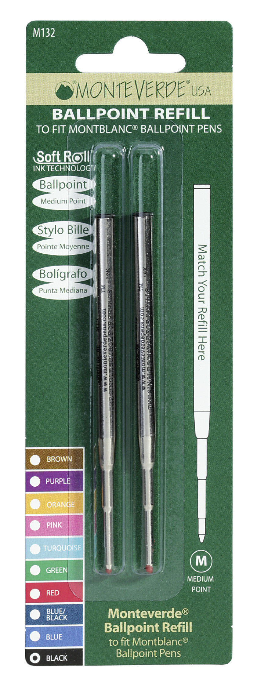 Recharges pour stylo bille - Montblanc - Noir - Pointe moyenne - Lot de 2 recharges