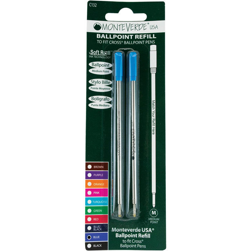 Recharges pour stylo à bille - Marque Cross - Bleu - Pointe moyenne - Lot de 2
