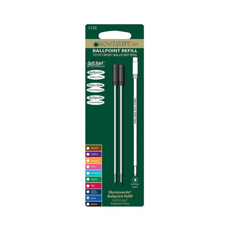 Recharges pour stylo à bille - Marque Cross - Noir - Pointe moyenne - Lot de 2