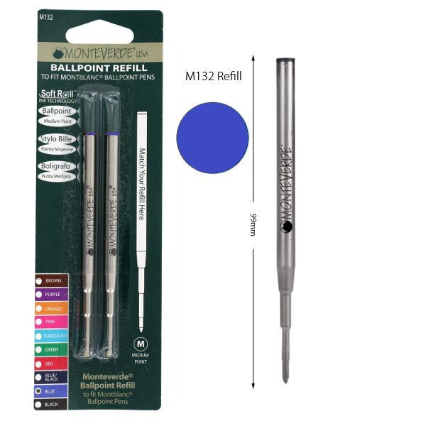 Recharges pour stylo à bille - Montblanc - Bleu - Pointe moyenne - Lot de 2 recharges