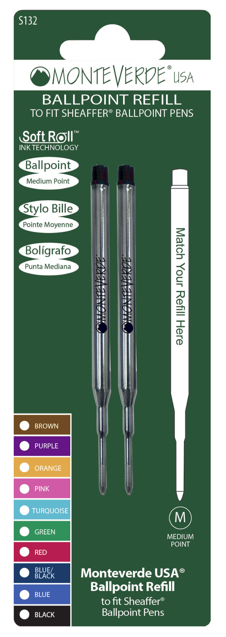 Recharges pour stylo bille - Shaeffer - Noir - Pointe moyenne - Lot de 2 recharges