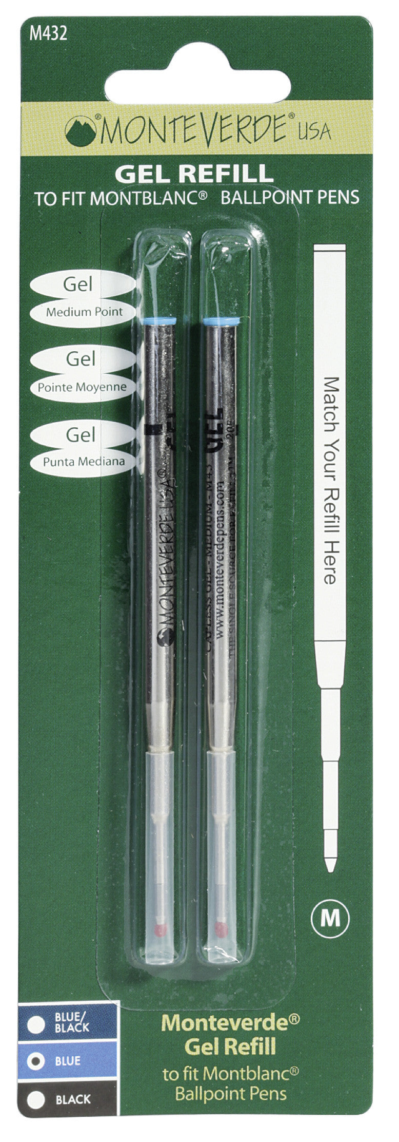 Recharges pour stylo gel - Montblanc - Bleu - Pointe moyenne - Lot de 2 recharges