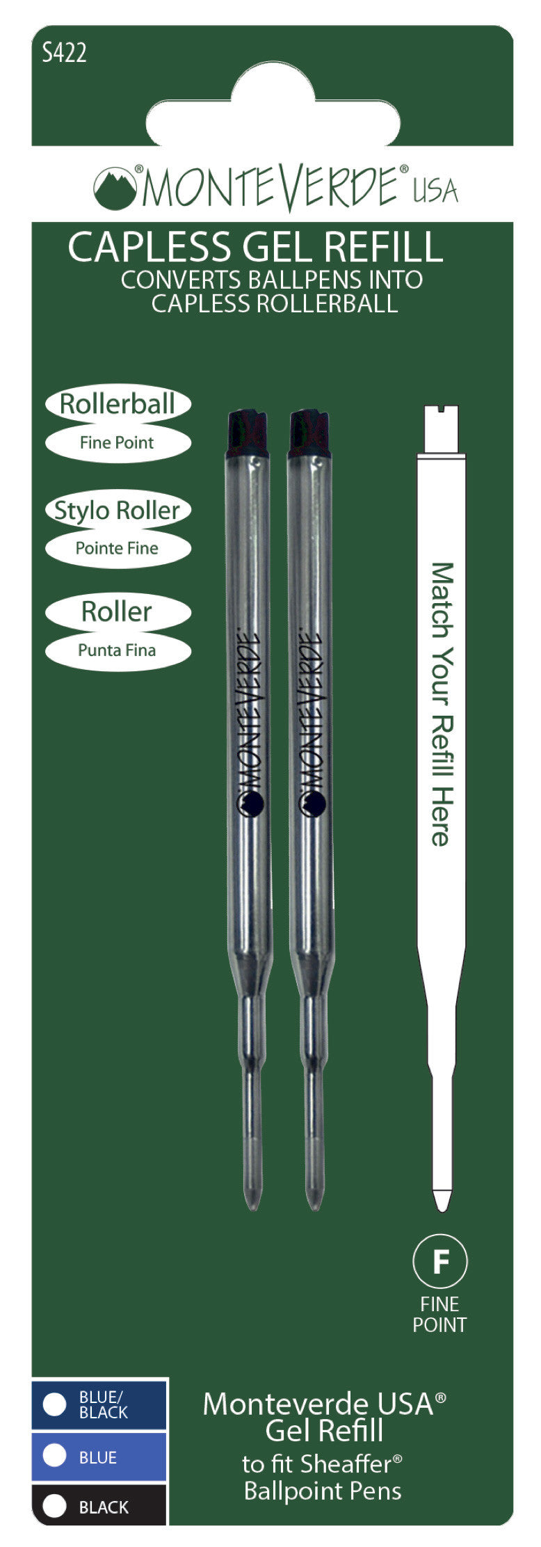 Recharges pour stylo gel - Sheaffer - Noir - Pointe fine - Lot de 2 recharges