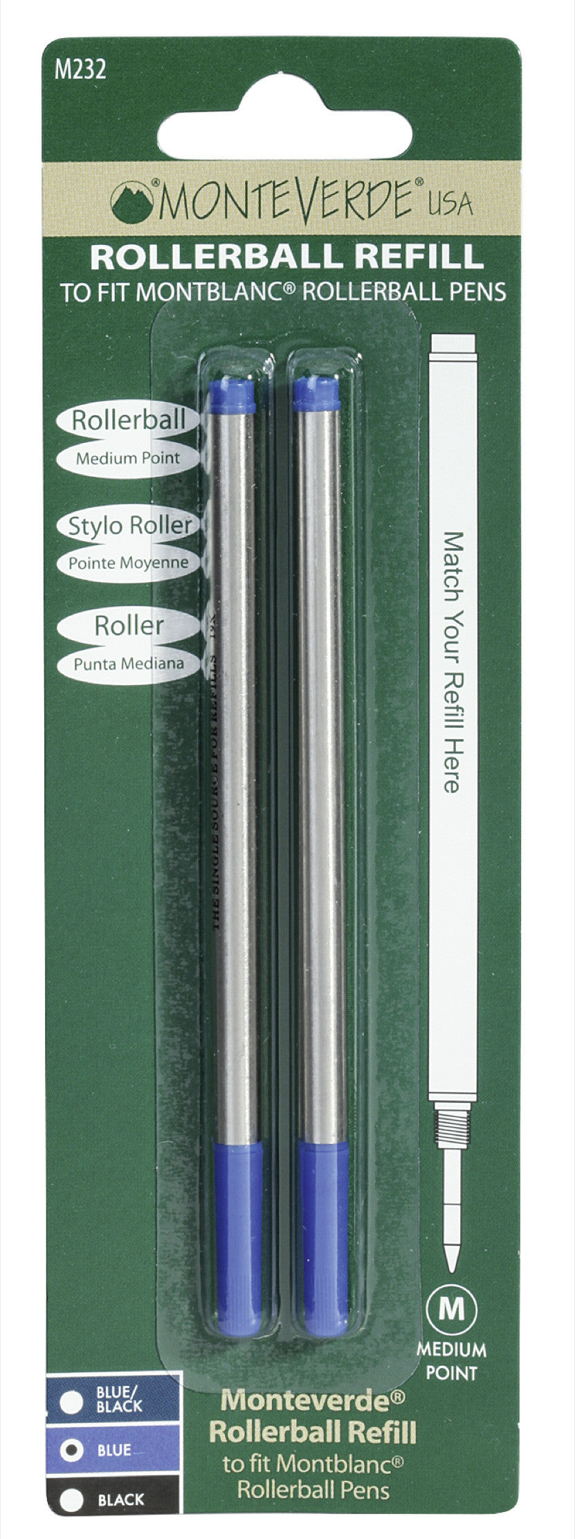 Recharges pour stylo roller - Montblanc - Bleu - Pointe moyenne - Lot de 2 recharges