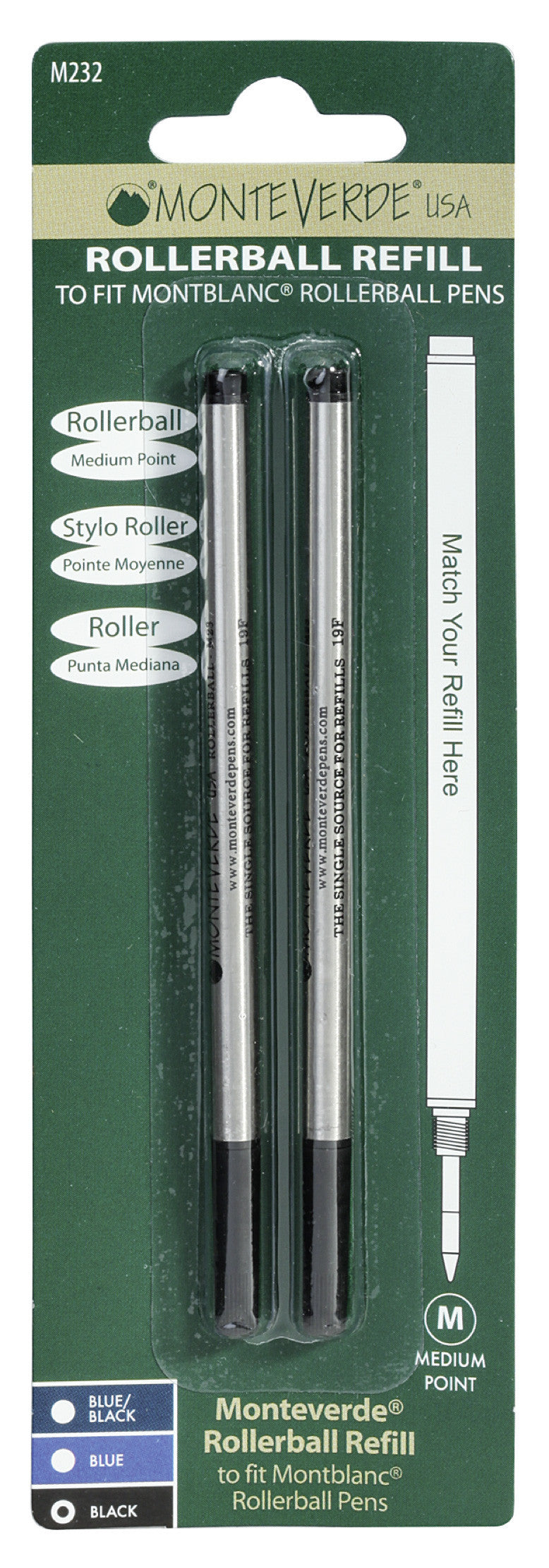Recharges pour stylo roller - Montblanc - Noir - Pointe moyenne - Lot de 2 recharges
