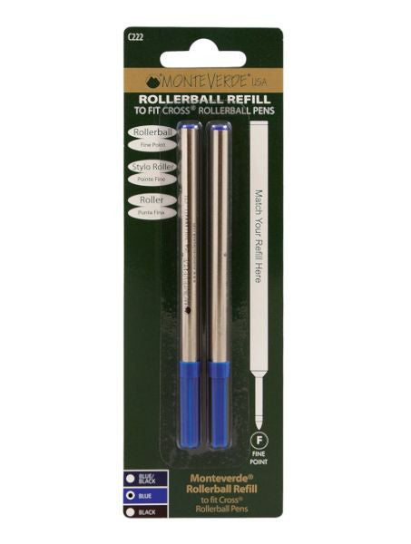 Recharges pour stylo roller - Marque Cross - Bleu - Pointe fine - Lot de 2