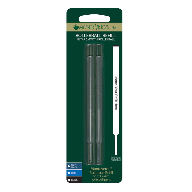 Recharges pour stylo roller - Marque Cross - Noir - Pointe fine - Lot de 2