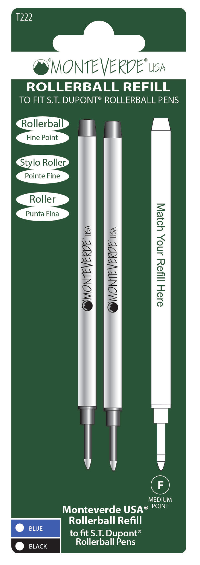Recharges pour stylo roller - Dupont - Noir - Pointe fine - Lot de 2 recharges