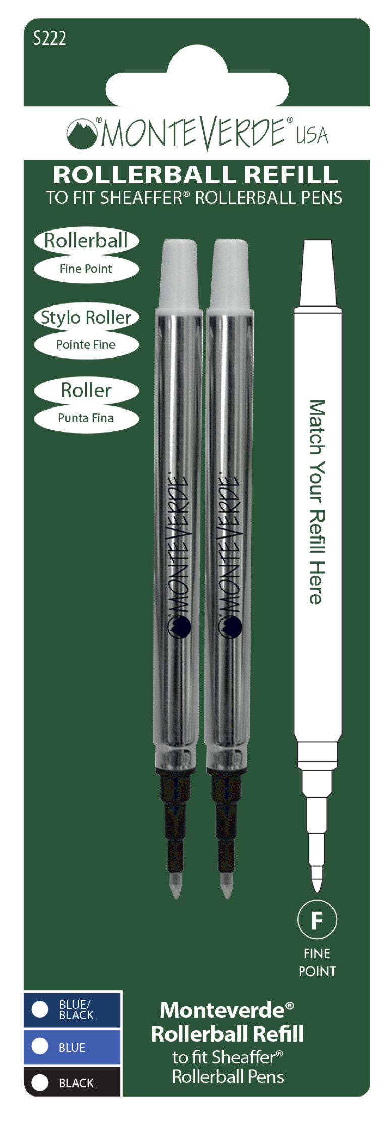 Recharges pour stylo roller - Shaeffer - Noir - Pointe fine - Lot de 2 recharges