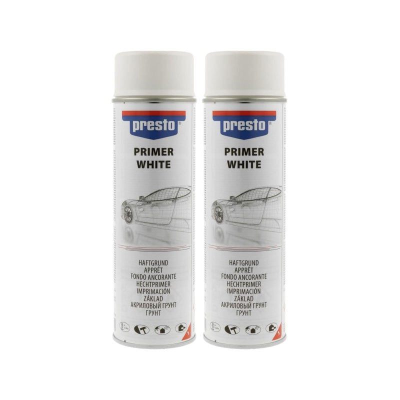 2 bombes d'apprêt - Sous-couche - Blanc - Pour peinture claires - Carrosserie - Presto - 500ml