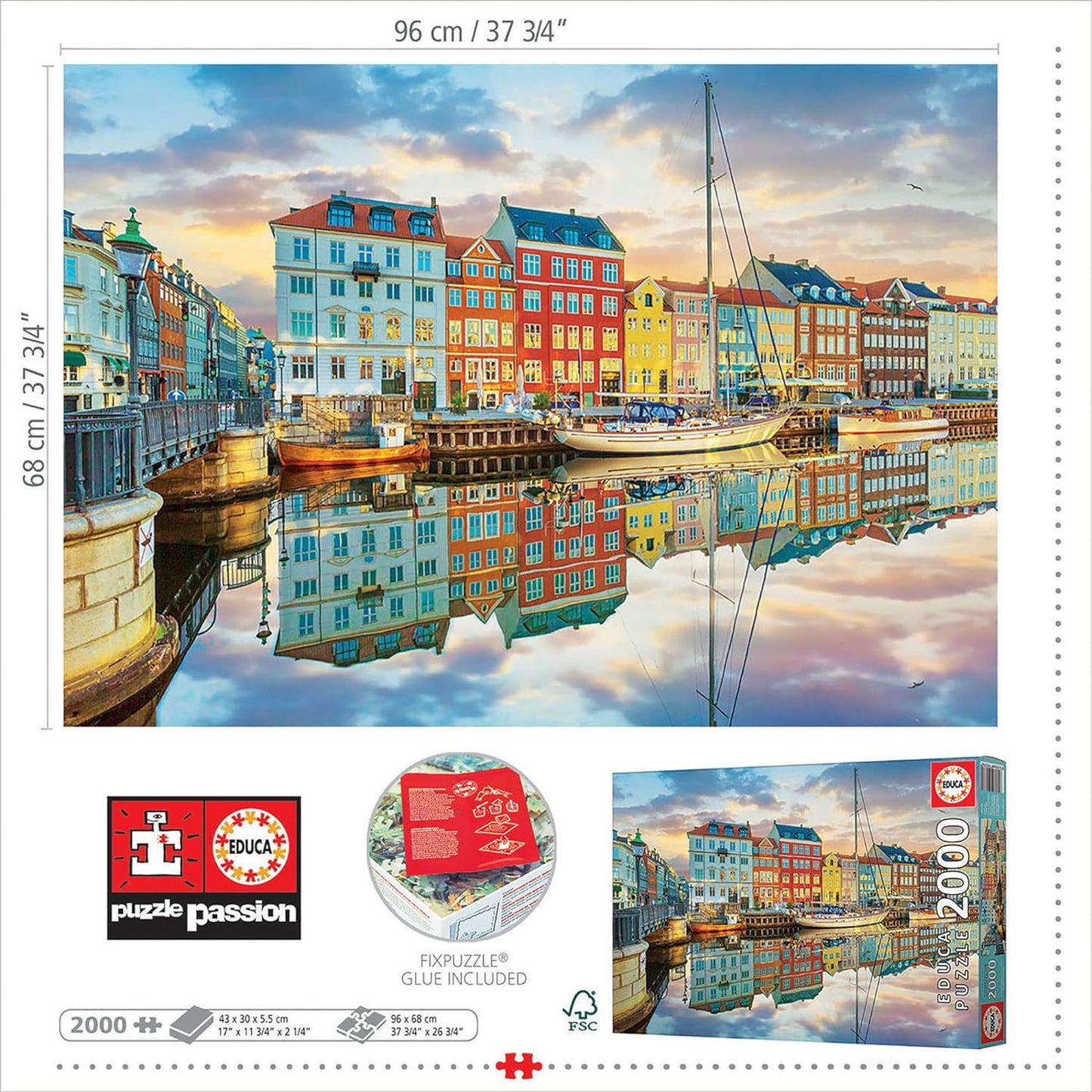 Puzzle - 2000 pièces - Port de Copenhague - 96x68cm - Educa