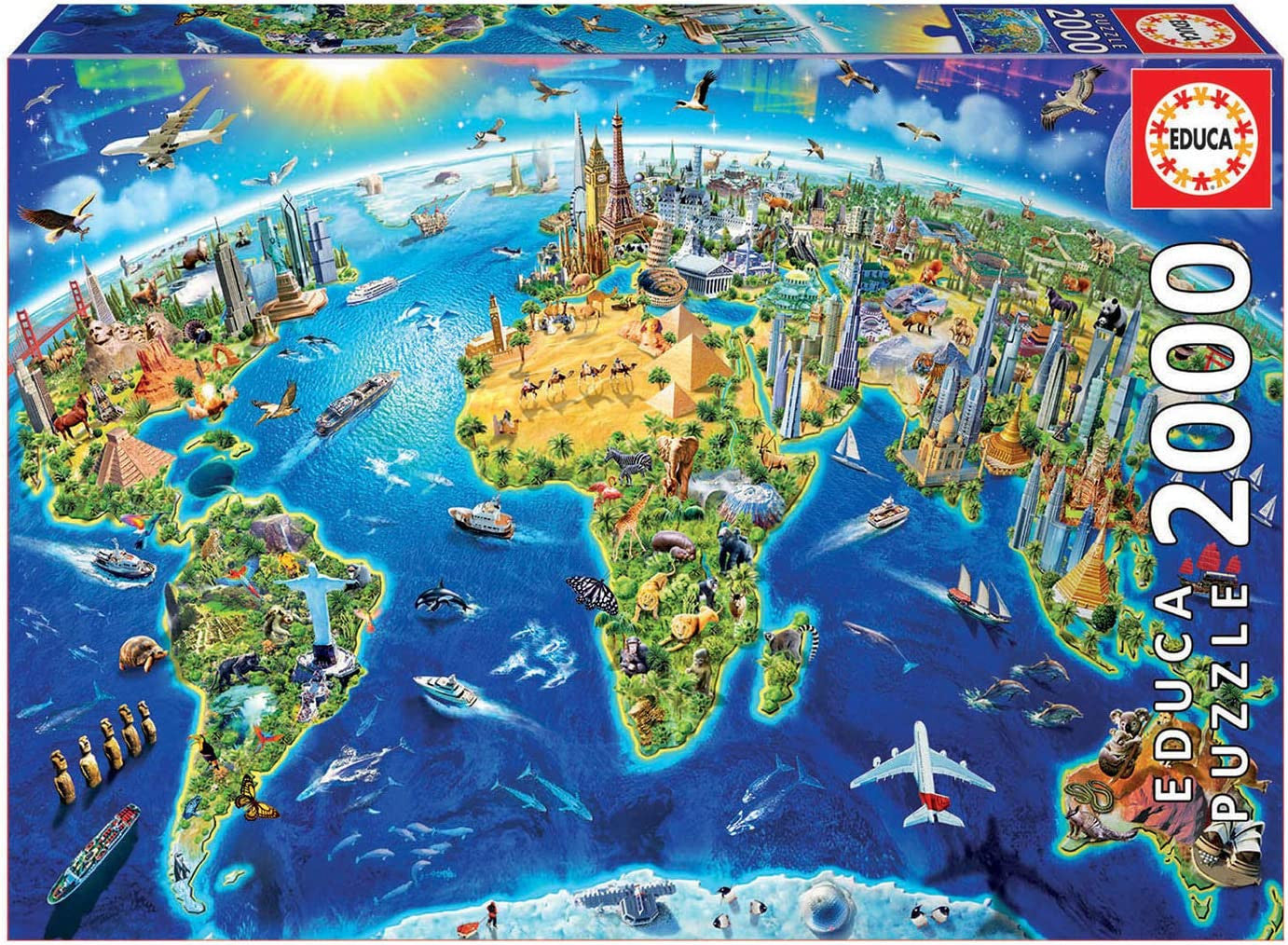 Puzzle - Carte du monde - Les merveilles du monde - 2000 pièces - Educa