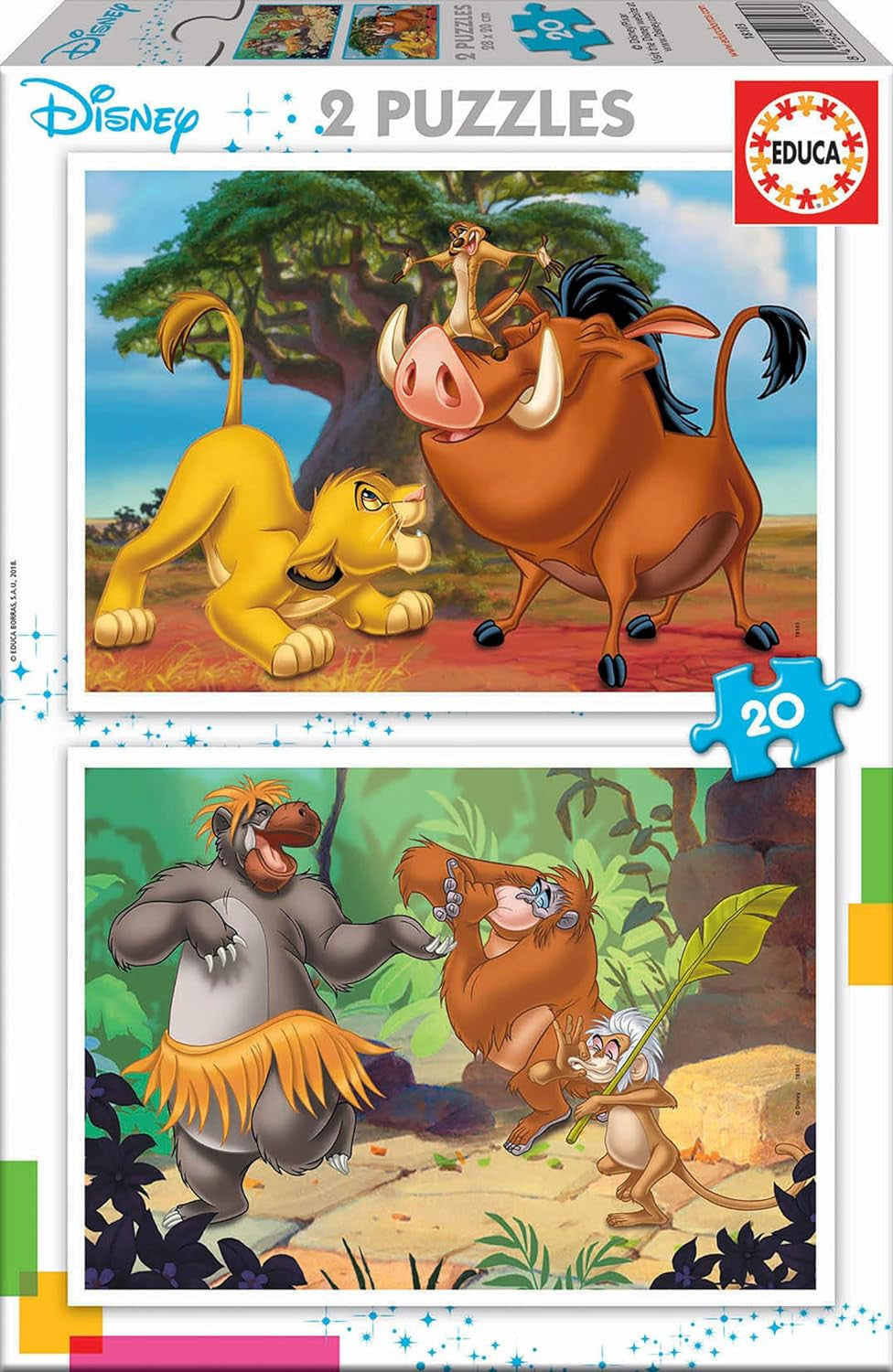 Puzzle - Disney - Enfant - Roi lion - Livre de la jungle - 2 x 20 pièces - Educa