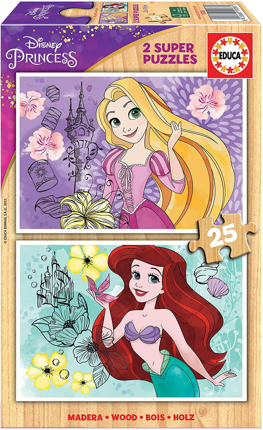 Puzzle - Les princesses Disney - Ariel et Aurore - 2 modèles de 25 pièces