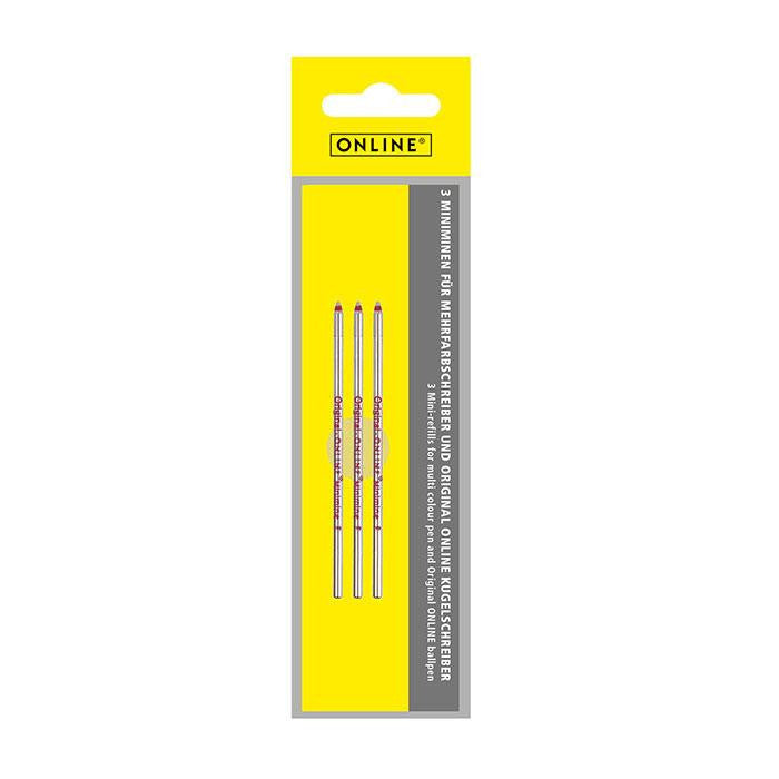 Recharges pour petit stylo à bille - Rouge - 3 pièces - Mine moyenne - ONLINE