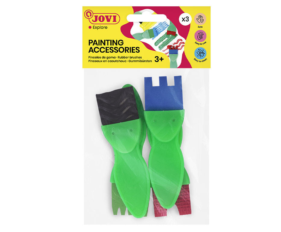 Pinceaux - Caoutchouc - Enfants - Dès 3 ans - 4 formes - Manche plastique - Jovi