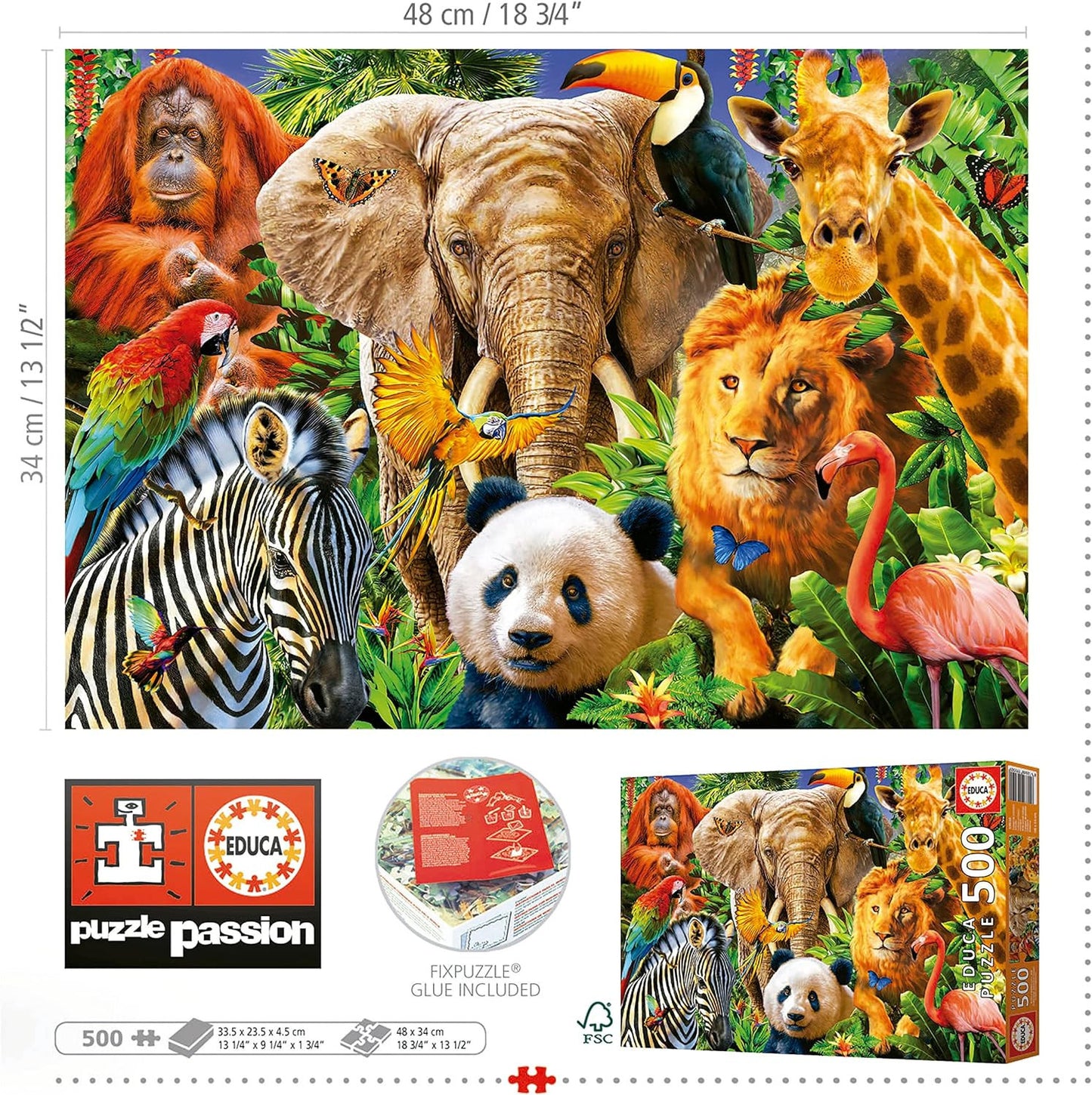 Puzzle - 500 pièces - Les animaux sauvages - 48x34cm - Educa