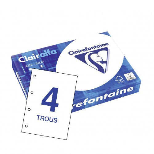 Ramette de papier - A4 - Blanc - Perforées - 80g - Impression - 500 feuilles - Clairefontaine Clairalfa